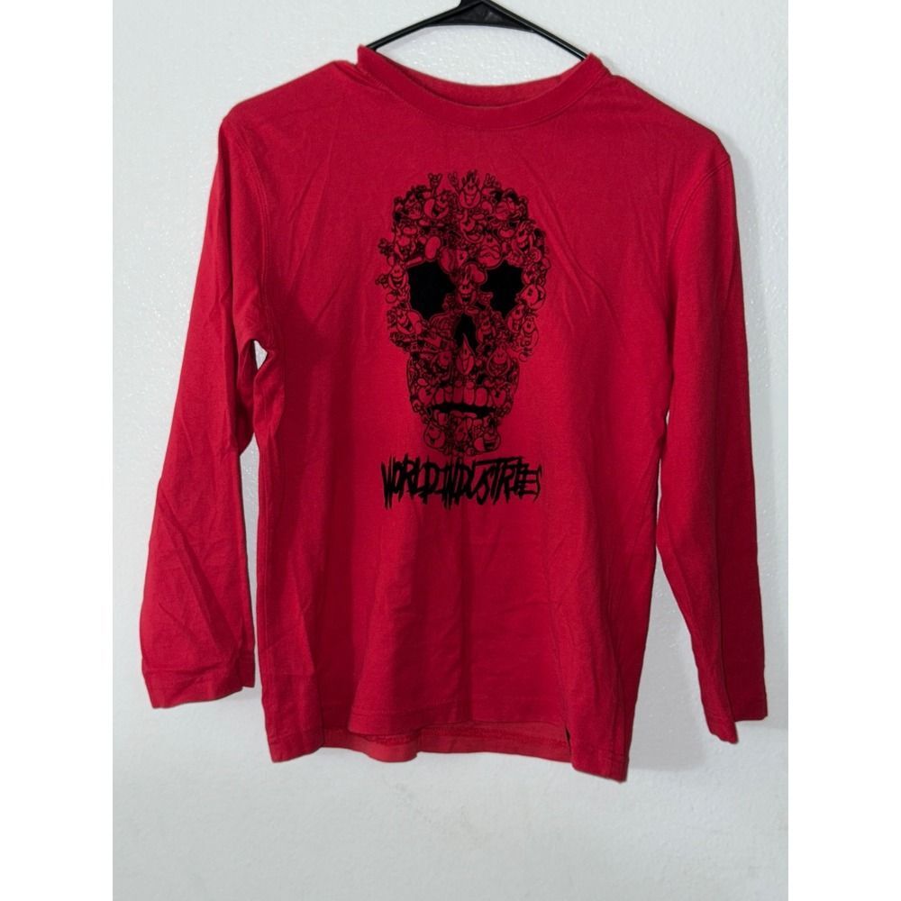 World Industries Red Long Sleeve T-Shirt Skull Graphic Top Size 12 NWOT MINT